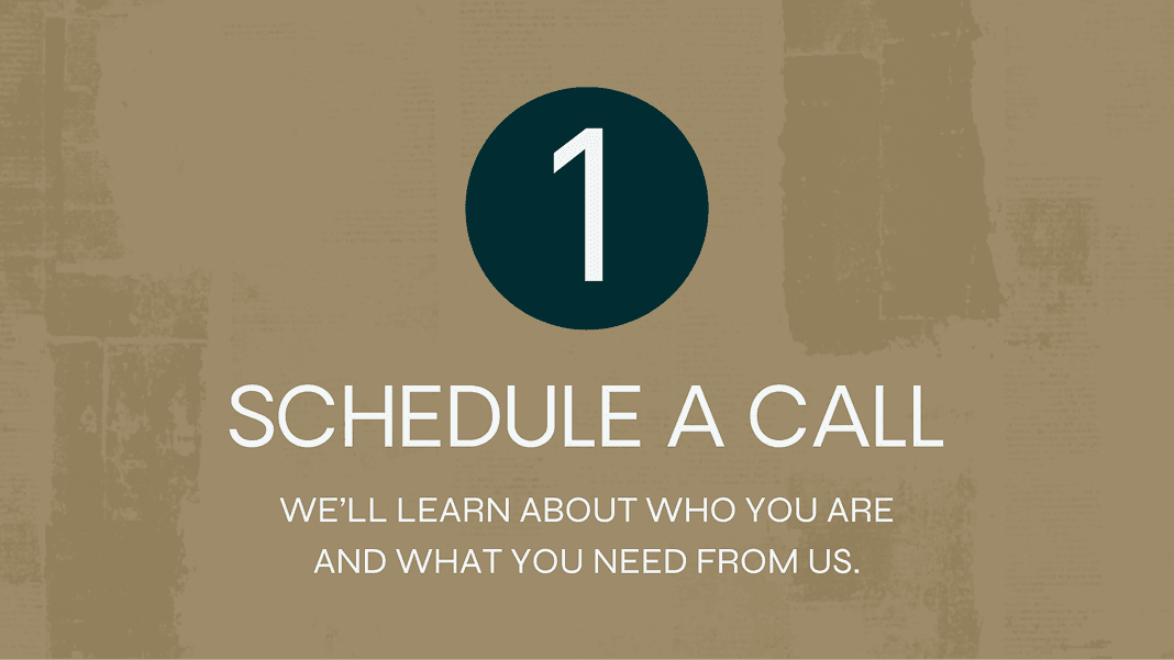 Red circle labeled "1" with text: "Schedule A Call – We’ll learn about who you are and what you need from us."