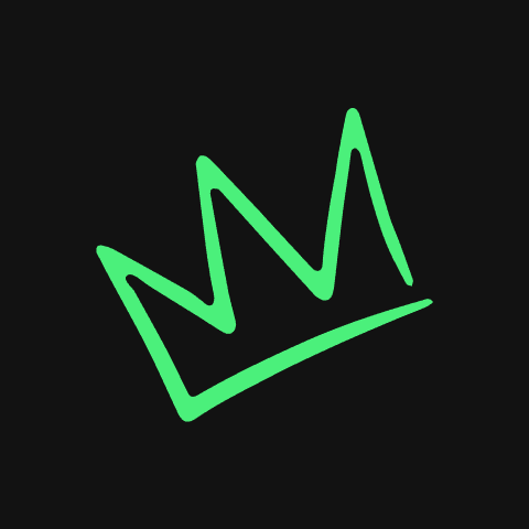 A neon green, hand-drawn crown with three tips set against a black background. The simple, bold design conveys a modern and artistic tone.