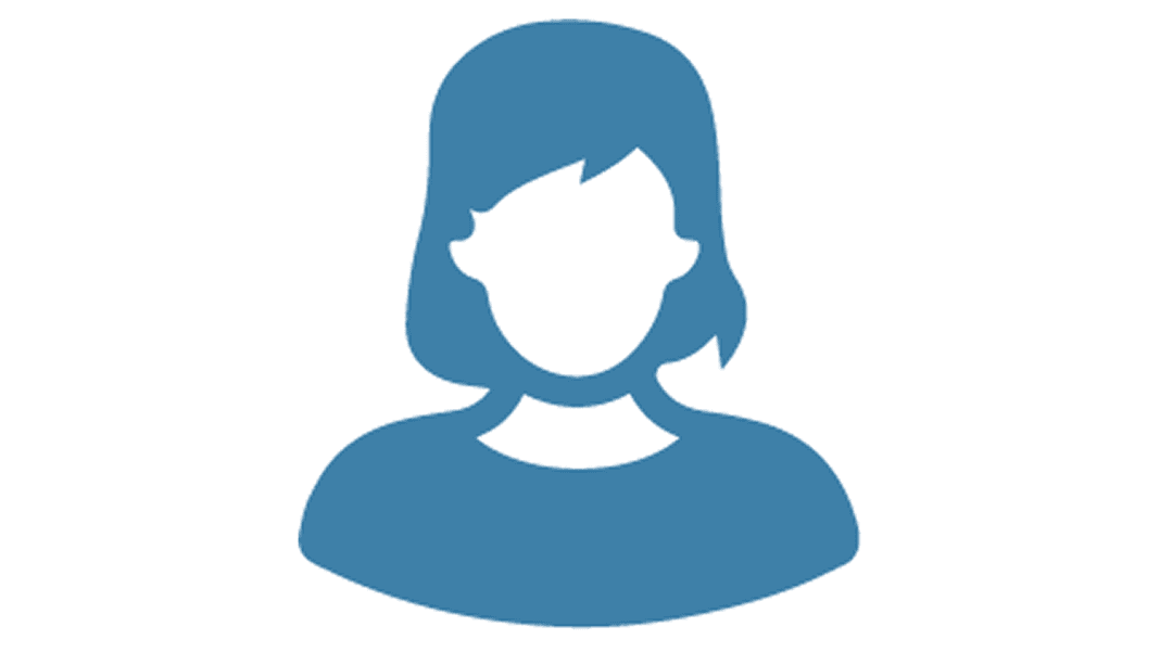 A blue icon of a person with shoulder-length hair, shown from the shoulders up, on a white background.
