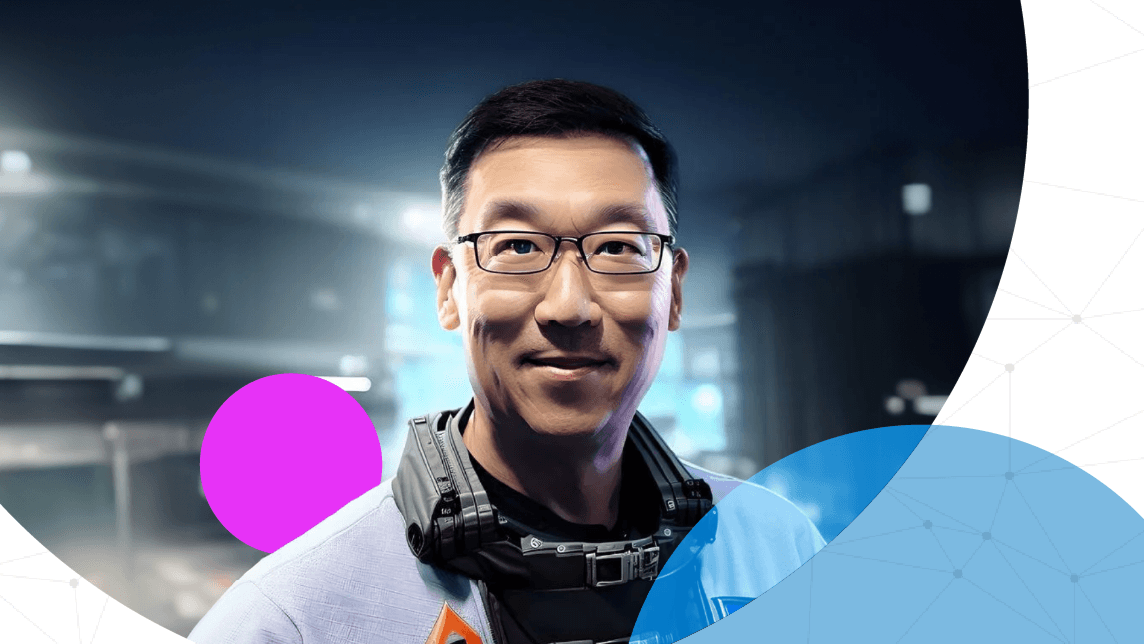 Banner “AI for Church Leaders” with a man in a headset over a blue and purple abstract background.
