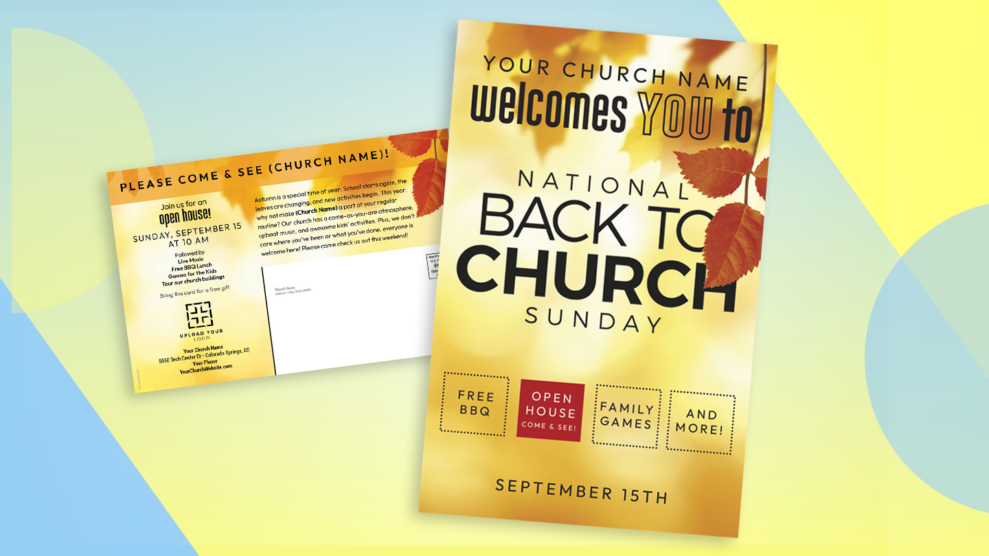 Back to Church Welcomes You Orange Leaves Postcard