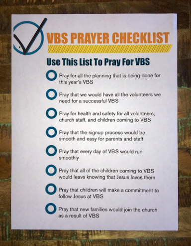 VBS Prayer Checklist Printable