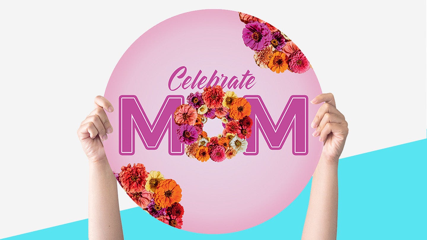 Celebrate Mom Pink - Handheld Sign - Handheld Circle