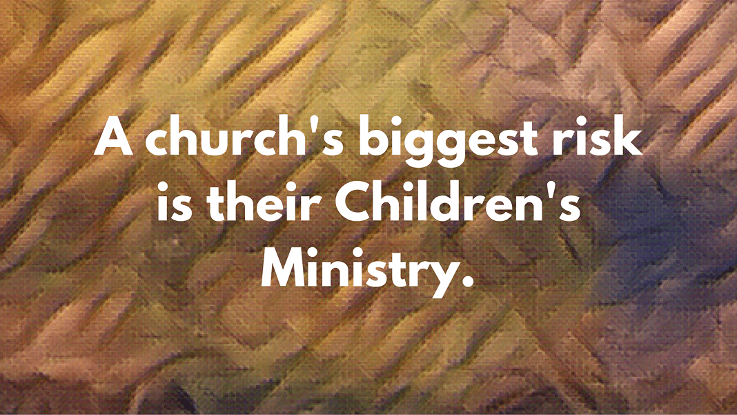 Statistic card stating: 'A church’s biggest risk is their Children’s Ministry,' on textured bronze background.